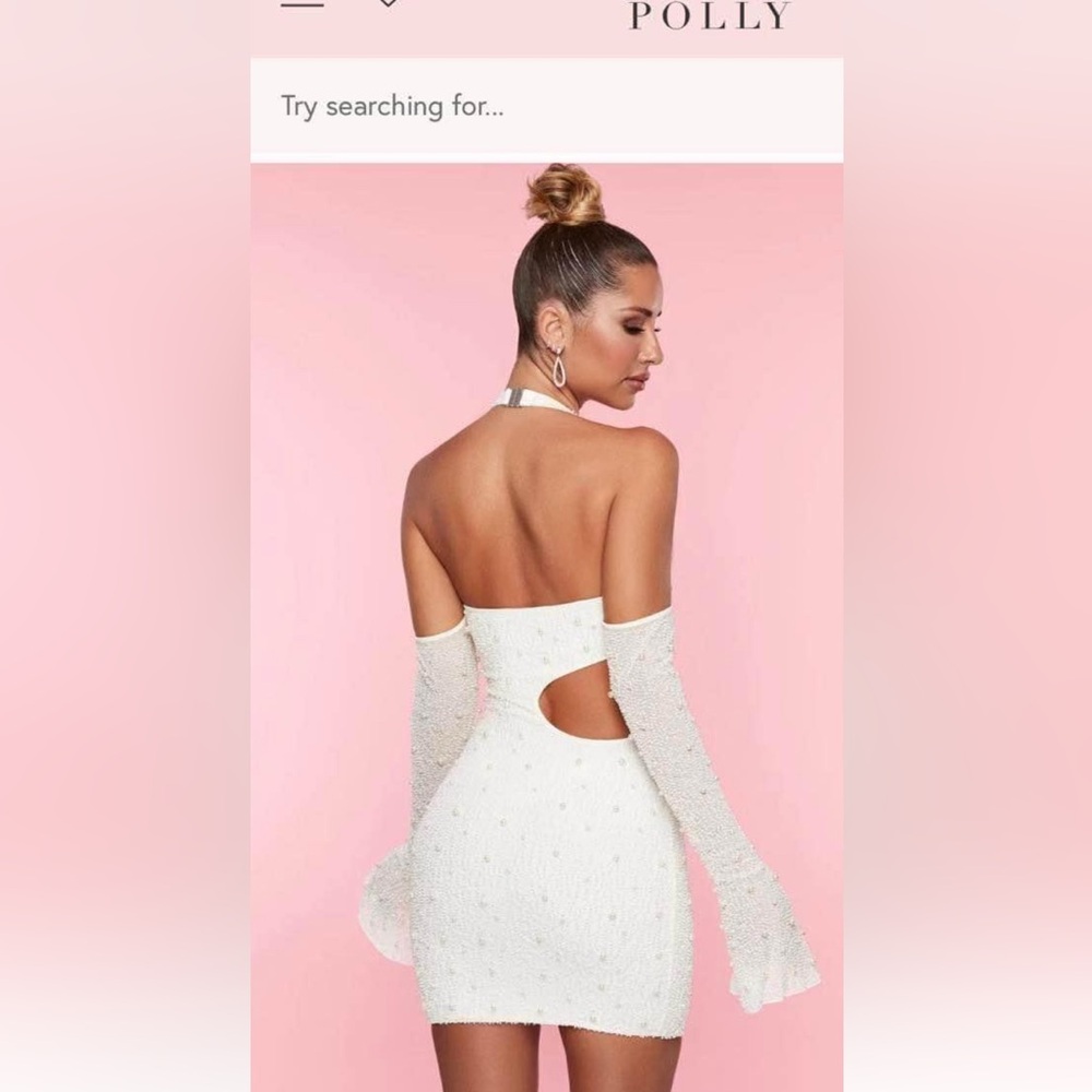 Oh Polly White Beaded Backless Cutout Halter Mini Dress - Picture 7 of 7